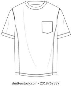 camiseta básica de costura para hombres con vector de dibujo técnico de bolsillo	
