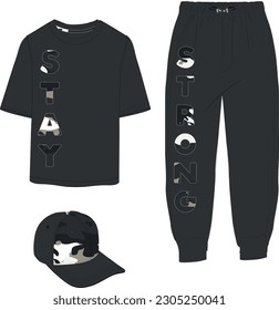 men street wear clothes t shirt , jogger and cap template  