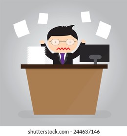Men are stressed with work with a lot of paper work