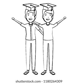 men students celebrating with hat graduation
