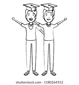 men students celebrating with hat graduation