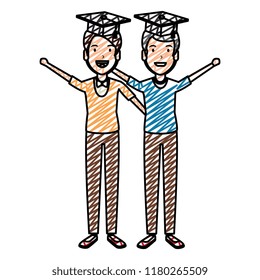 men students celebrating with hat graduation