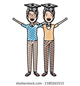 men students celebrating with hat graduation