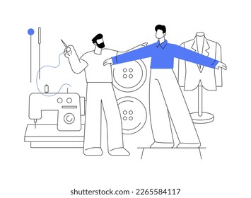 Men style and fashion abstract concept vector illustration. Men tailor shop, gentlemen fashion, stylish casual clothing, menswear model, design course, custom business suite abstract metaphor.