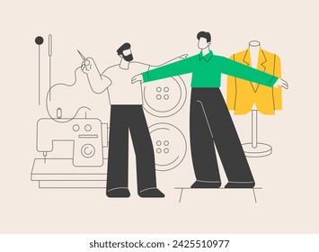 Männer Stil und Mode abstrakte Konzept Vektor-Illustration. Männer Schneiderei, Herren Mode, stilvolle Freizeitkleidung, Herrenmode, Design-Kurs, Custom Business Suite abstrakte Metapher.