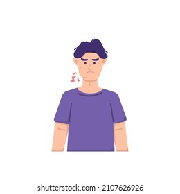 men suffer from toothache, swollen cheeks, swollen gums. people have goiter, facial disease. facial expression of a person in pain. health problems. flat style. vector design element illustration