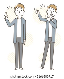 Men in suit pointing pose whole body