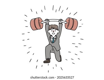Men in suits lifting barbells