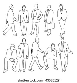 Men in Suits Line Style Set