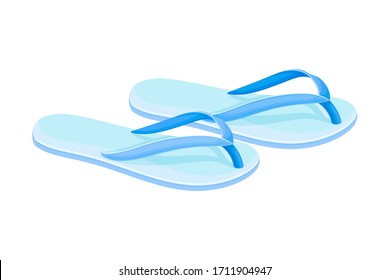 Men Summer Blue Flip Flops or Slides for Bare Foot Wearing Vector Illustration