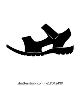Men summer brown leather sandals on a bare foot.Different shoes single icon in black style vector symbol stock illustration.