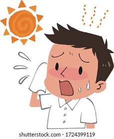 Hombres y Sol, Golpe de calor, ilustración vectorial
