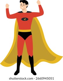 Personaje de superhéroe con expresión de sonrisa. Ilustración vectorial plana de dibujos animados.