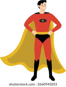 Männer Superhelden Charakter mit Lächeln Ausdruck. Flache Cartoon-Vektorgrafik.