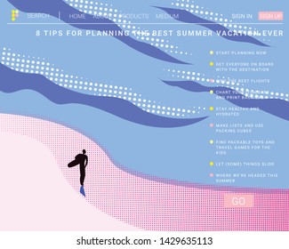 men with surf go on the beach near the ocean. Vector flat illustration summer and lifestyle concept for ui, ux or web page