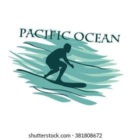Men is surfing in ocean. Vector illustration
