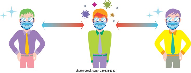 Men with surgical mask keep proper distance for prevention of infection.