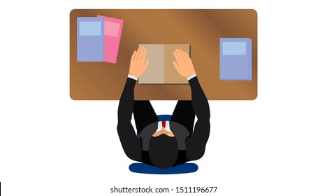 men and tables are seen from above. learn to open a book. eps10 vector file