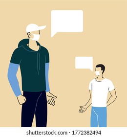 men talk with distance to prevent infection of coronavirus or covid 19 vector illustration design