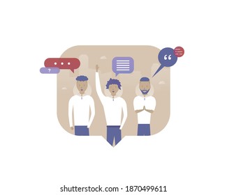 Men are talking. People with text bubble. Vector illustration with Web communication idea for business, start up, marketing, telework, remote working and freelancing concept