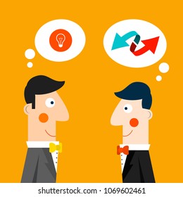 Men Talking with Speech Bubbles. Vector Flat Design Illustration.