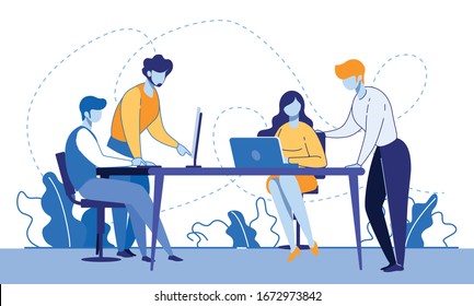 Men Teachers, Business Trainers Stand at Desk with Students Using Laptop for Education and Gaining Knowledges at Seminar, Lesson or Courses in College or University. Cartoon Flat Vector Illustration