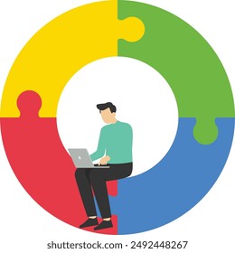 men team metaphor puzzle element. people connecting puzzle elements. Vector illustration flat design style. Symbol of teamwork, collaboration, partnership vector business concept with characters.