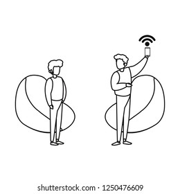 men team with mobile wifi internet