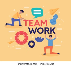 men teamwork cogwheel determination partnership vector illustration