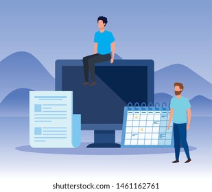 men teamwork with computer technoloy aand document
