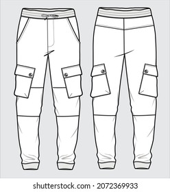 MEN AND TEEN BOYS JOGGERS WITH CARGO POCKET DETAIL IN EDITABLE VECTOR FILE