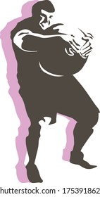 Men in their free time compete in power and stone throwing