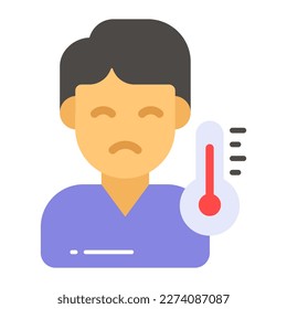 Un hombre con el diseño de vector termómetro icono de persona enferma