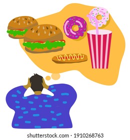 Men think of junk food, such as hamburgers, sausages, soft drinks, donuts, foods that cause obesity. Bad for health