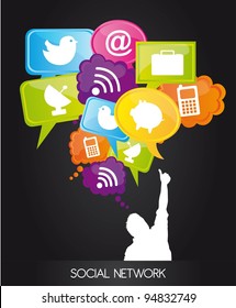 men with  thought bubble with social network sign . vector