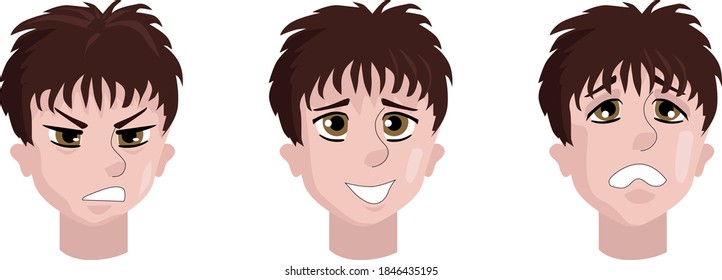 men with three different emotions joy, sadness, anger. Suitable for stylers or site design.