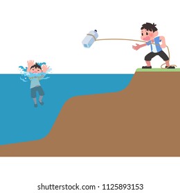 Men with throwing bottles in the drowning child