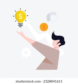men are throwing their hands up and coming up with an idea to make a lot of money. Vector illustration character in flat design