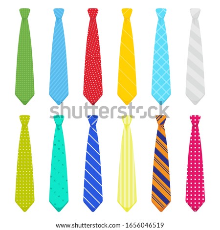 Men ties. Necktie collection in flat style. Menswear decorative elegant accessory. Vector.