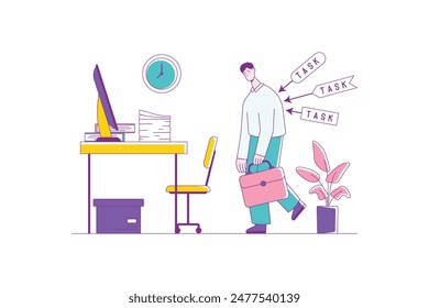 Men Tired of Working Flat Illustration
