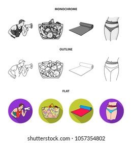 Men torso, gymnastic gloves, jumping ball, sneakers. Fitnes set collection icons in flat,outline,monochrome style vector symbol stock illustration web.