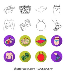 Men torso, gymnastic gloves, jumping ball, sneakers. Fitnes set collection icons in outline,flat style vector symbol stock illustration web.