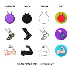 Men torso, gymnastic gloves, jumping ball, sneakers. Fitnes set collection icons in cartoon,black,outline,flat style vector symbol stock illustration web.