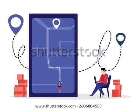 Men tracking parcel online on GPS navigator through smartphone.  tracking online shopping parcel location tracking app on Smartphone.