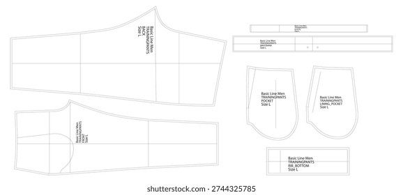 Men Training Pants Sewing Pattern Template Technical Drawing