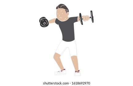 Men training their arms in dumbbell training