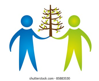 men with tree nature sign isolated over white background. vector