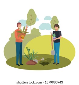 men with trees to plant in landscape