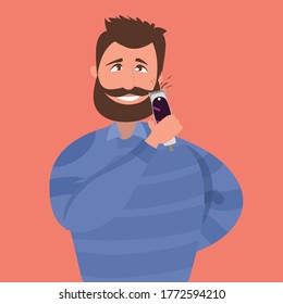 men trimming his beard flat illustration