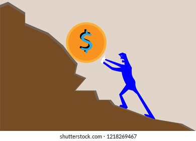 Men are trying to push for more Money and profits up the ramp. Business Concept. Creative vector illustration. cartoon. eps10 